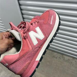 New Balance Pink and White 574 Sneakers